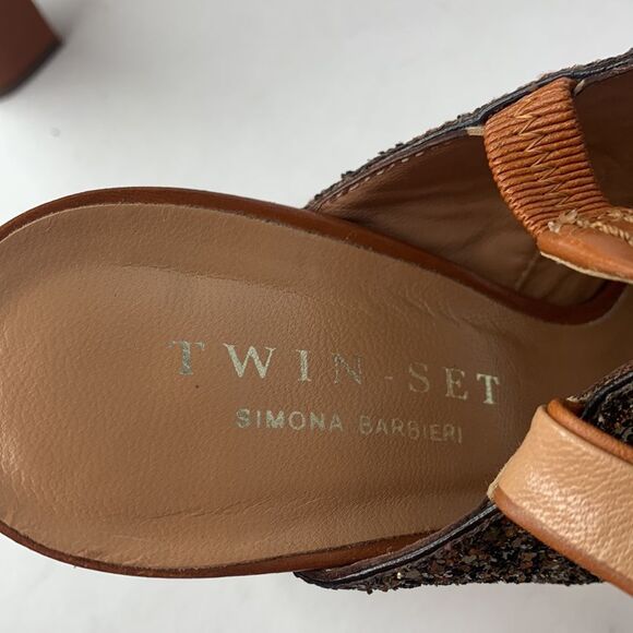 Twin-Set gold glitter tan leather platform pumps - Picture 7 of 10